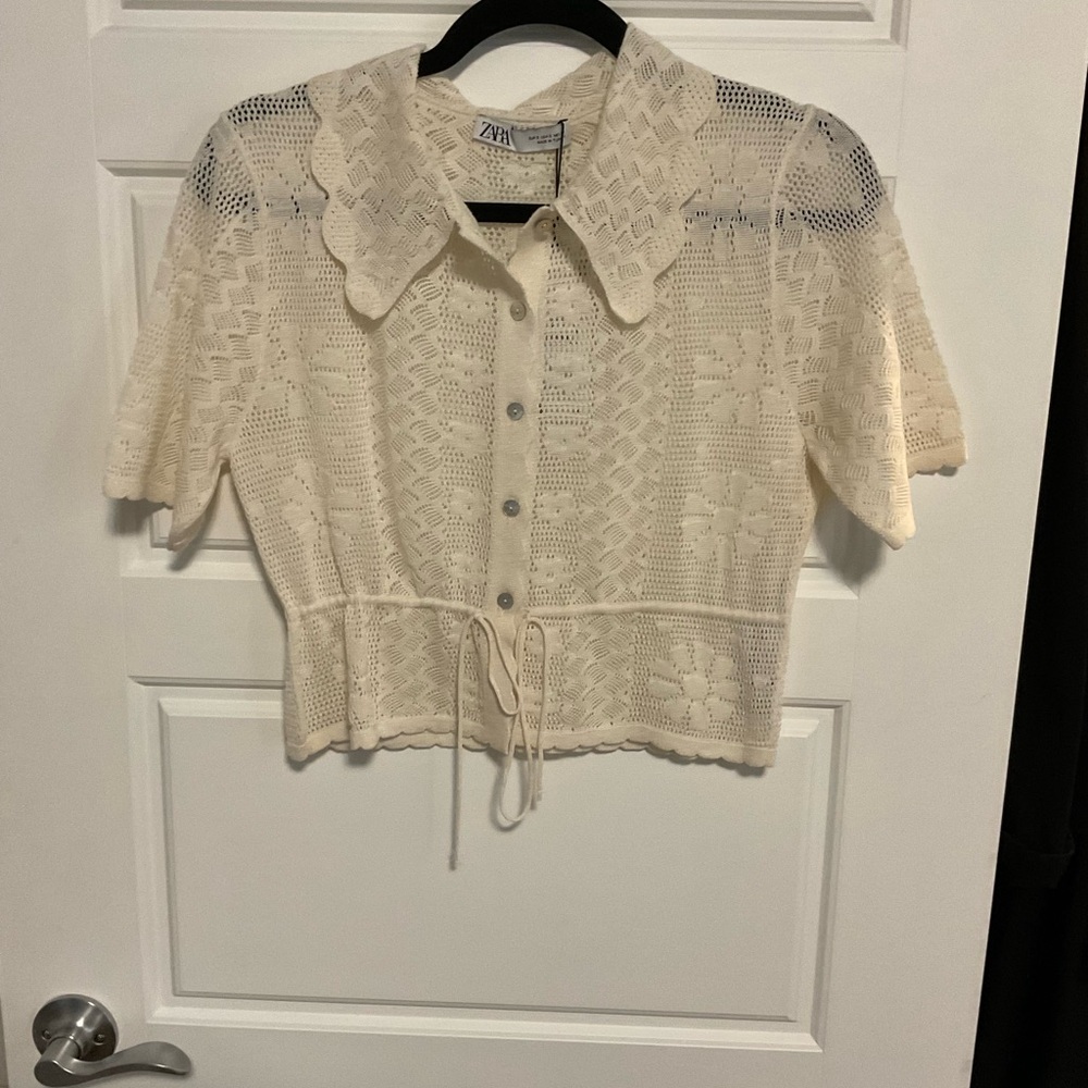 Zara Cream Lace Button-Up Cardigan
